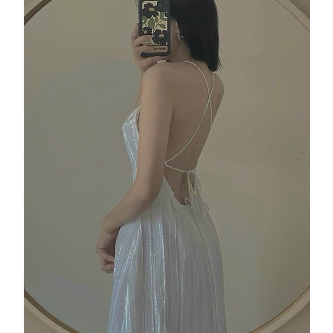 ❤❤️Đầm midi xanh cổ yếm cutout lưng❤️