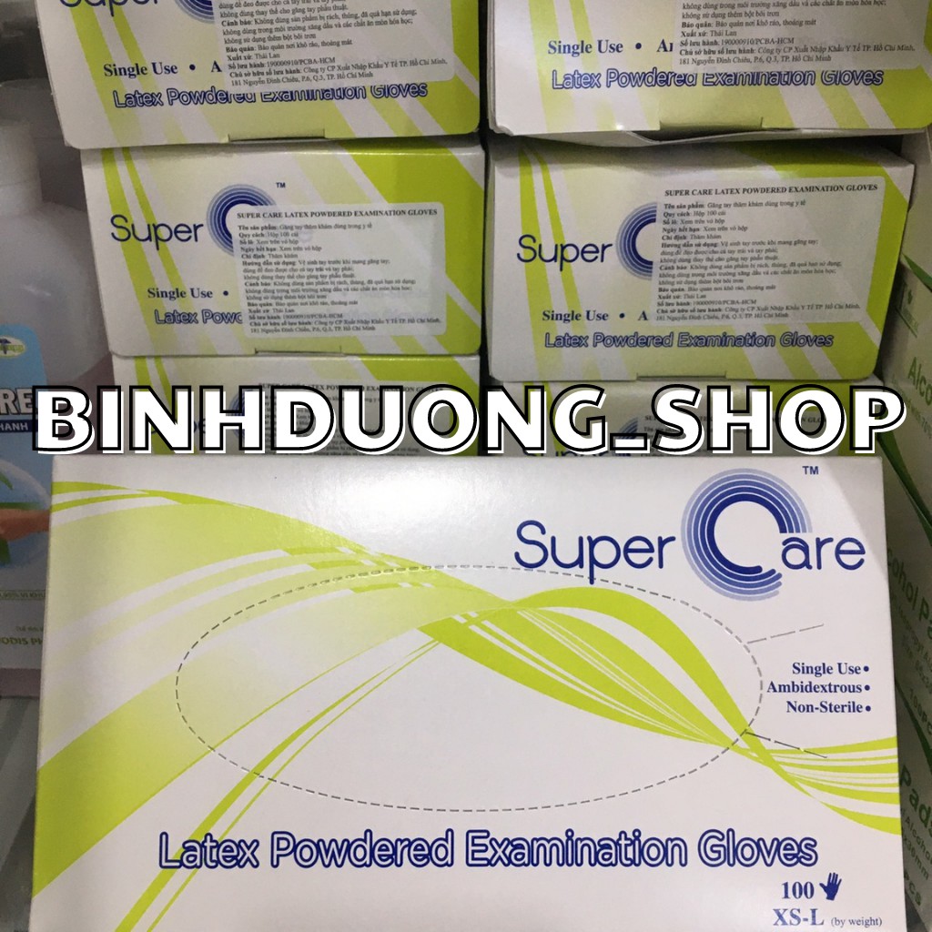 Găng tay y tế Supercare LATEX CÓ BỘT hộp 100 chiếc sản xuất tại Thái Lan
