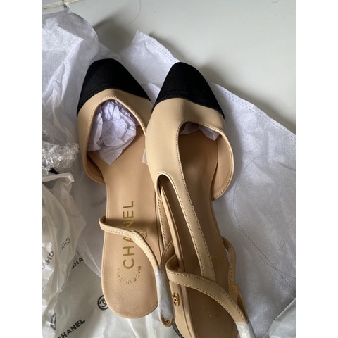 Giày hở gót lấp lánh và dày màu kaki không hộp cao 5 cm