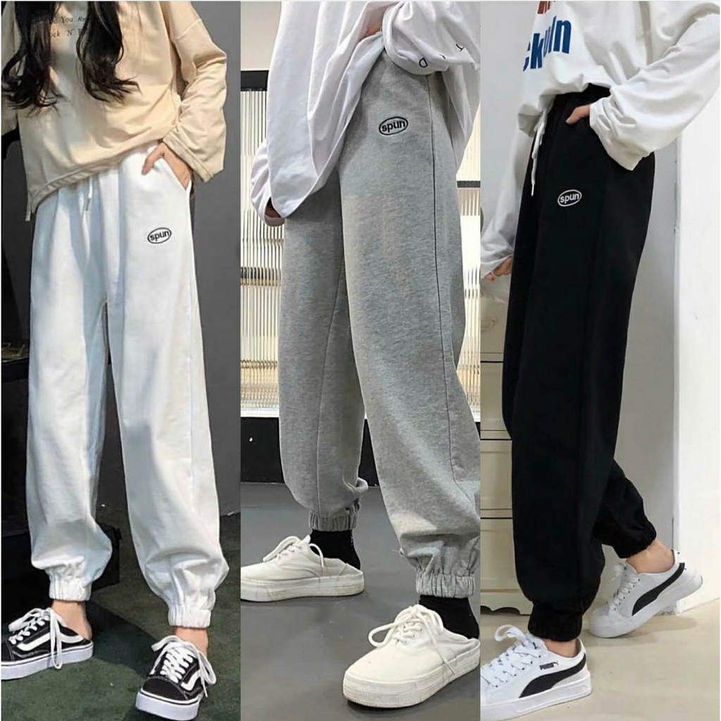 Quần Jogger Nỉ Thêu SPUN Ulzzang ống rộng bo chun phong cách trẻ trung (Ánh Thật) Q662 SUTANO