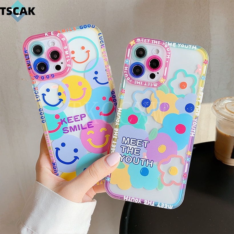 Ốp Điện Thoại Silicon Trong Suốt Hình Hoa Mặt Cười Cho iPhone 6 6s 7 8 Plus 11 12 13 Pro Max 12 13 mini X XR XS Max SE 2020