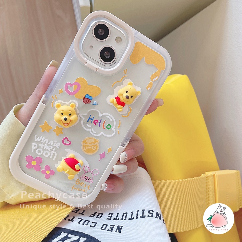 Ốp Điện Thoại TPU Mềm Có Giá Đỡ Phong Cách Hoạt Hình Winnie Pooh 3D Cho iPhone 14 13 12 Pro Max 11 Xr Xs Max X