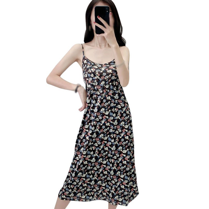 Đầm hai dây dáng rộng vải mỏng in hoa phối đuôi cá kiểu Hàn Quốc dành cho nữ
