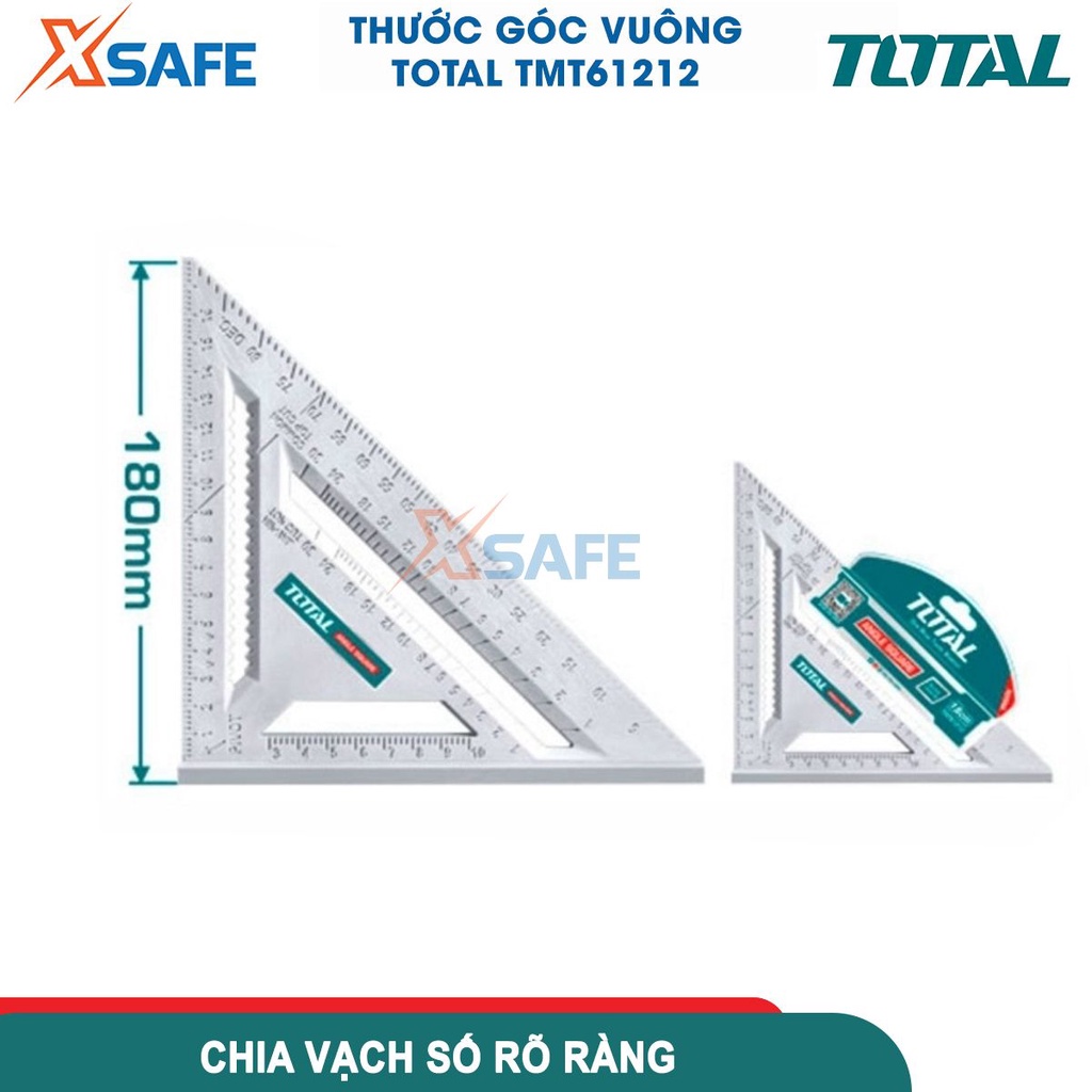 Thước eke vuông 180mm TOTAL TMT61212 nhựa ABS cứng chắc, hệ đo mét, cạnh góc vuông chia rõ dễ đọc - chính hãng - xsafe