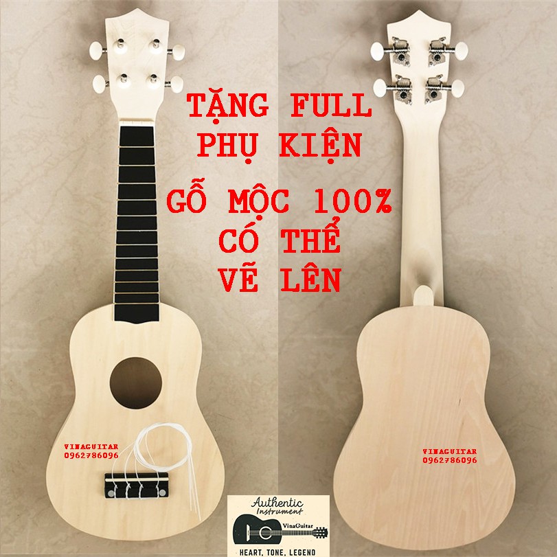 Đàn Ukulele Gỗ Nguyên Khối Trơn Không Màu Concert/Soprano - Dễ Dàng Tran Trí