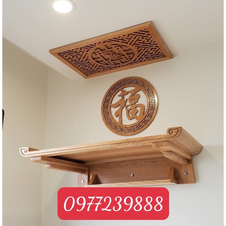 Bộ bàn thờ gỗ sồi 81,89cm chân cụt kèm chữ, viền, chắn khói
