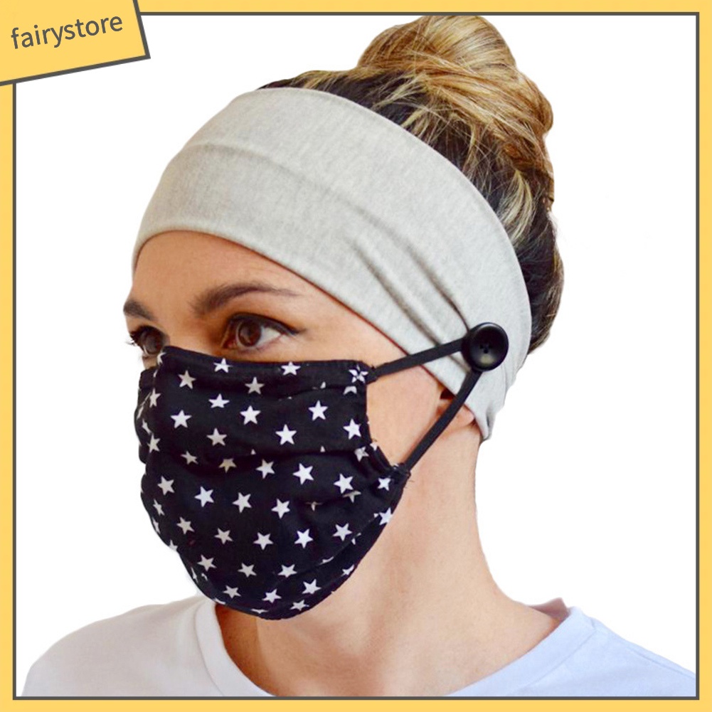 Băng Đô Cài Tóc Bản To Màu Trơn Phối Nút Cho Nữ