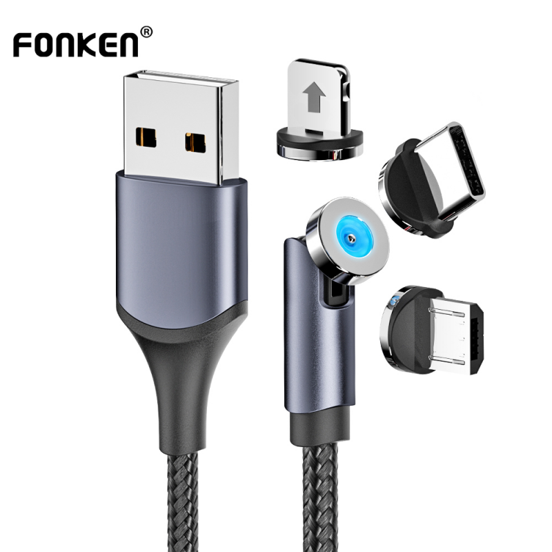 Cáp Sạc FONKEN FY101 2.4A Đầu Lightning Micro USB Type C Xoay 180 Độ Dài 1/2m