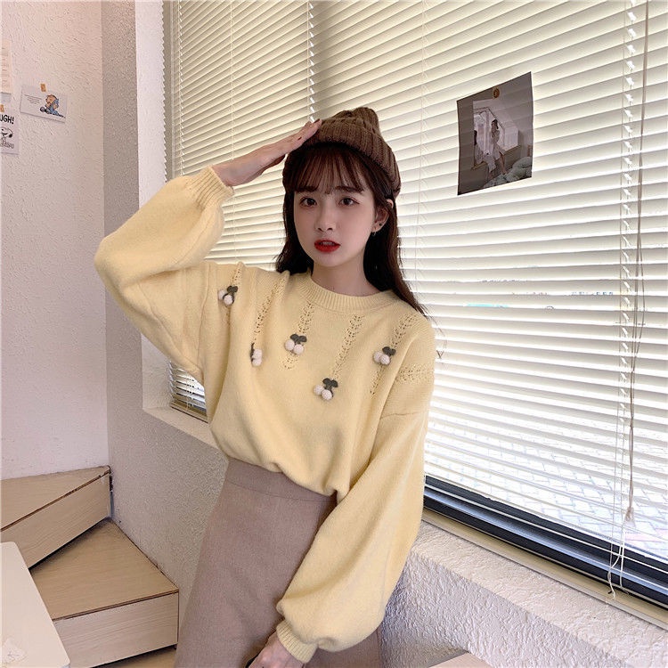 Áo sweater PURE CUBE dệt kim dáng rộng phong cách Hàn Quốc thời trang mùa thu xinh xắn dành cho nữ