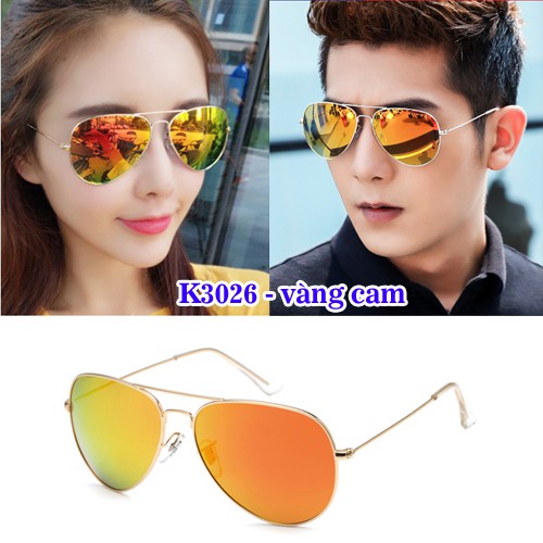 Kính mát Kính râm nam nữ chống nắng tia UV gọng phi công tròng tráng gương nhiều màu sang trọng K3026 | BigBuy360 - bigbuy360.vn