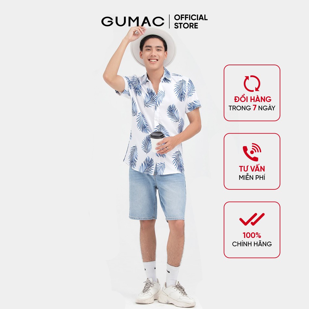 [Mã WABRGD12 giảm 10% đơn 250K] Áo sơ mi nam tay ngắn in lá cọ GUMAC ANB6111