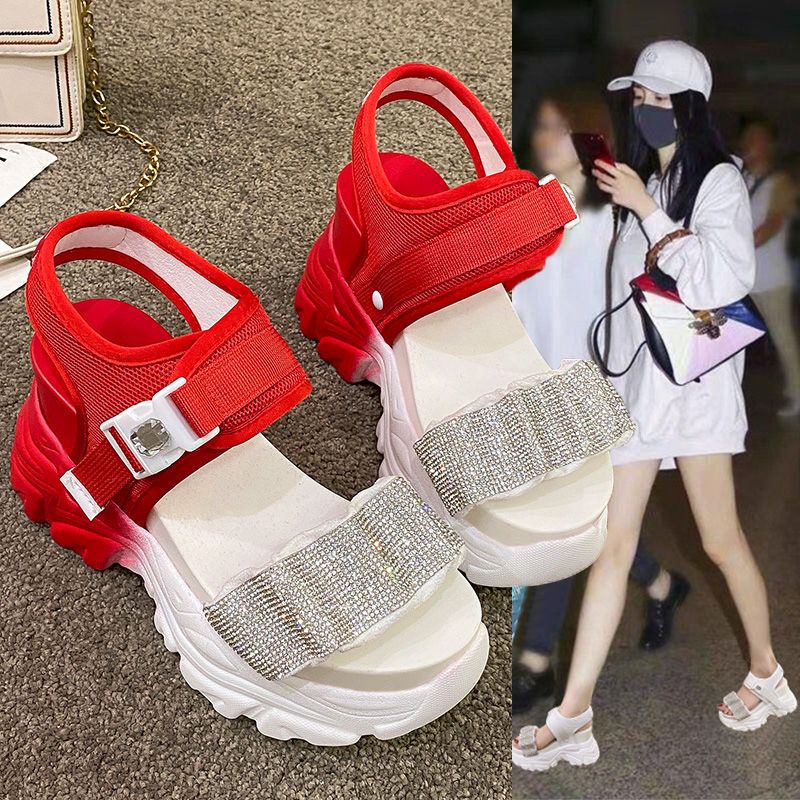 Giày Sandal Thể Thao Đế Dày Quai Dán Đính Đá Phong Cách Thời Trang Mới 2022