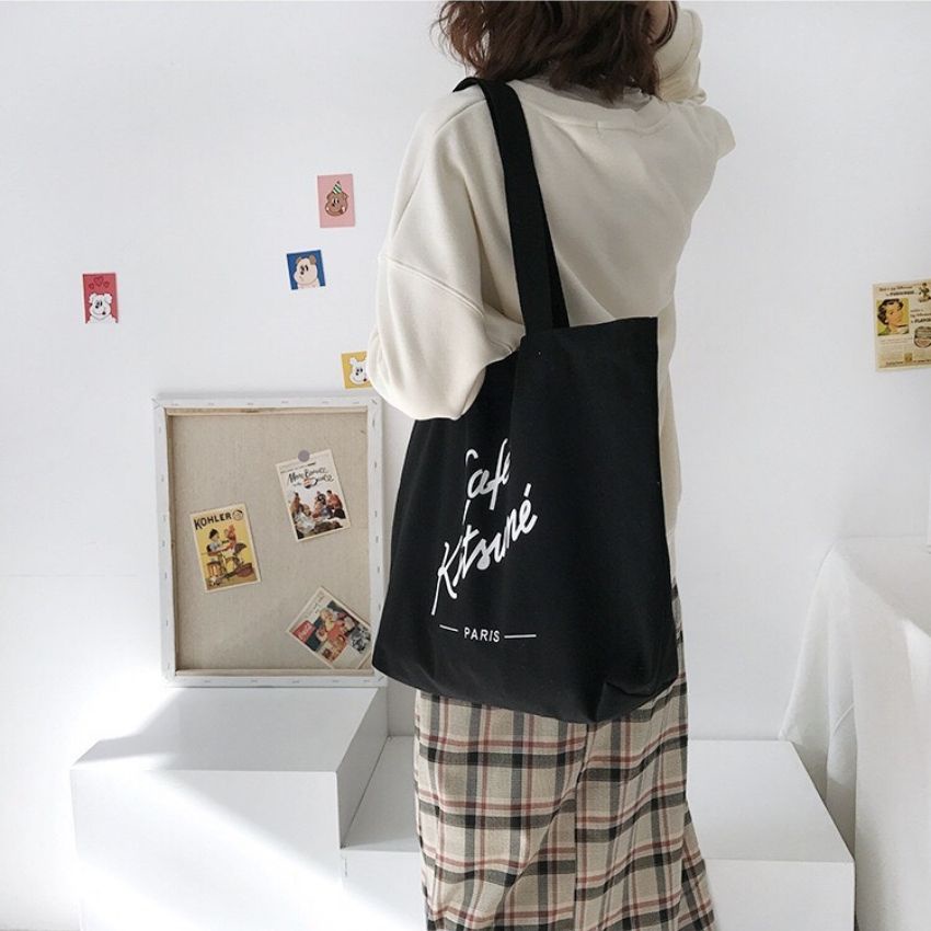 Túi tote vải size a4 có khóa miệng ngăn phụ cao cấp phong cách Hàn Quốc