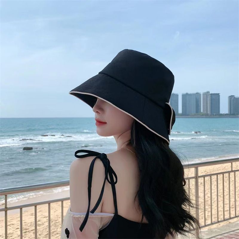 Nón  Vải Chống Nắng Đi Biển Nơ To Viền Chỉ