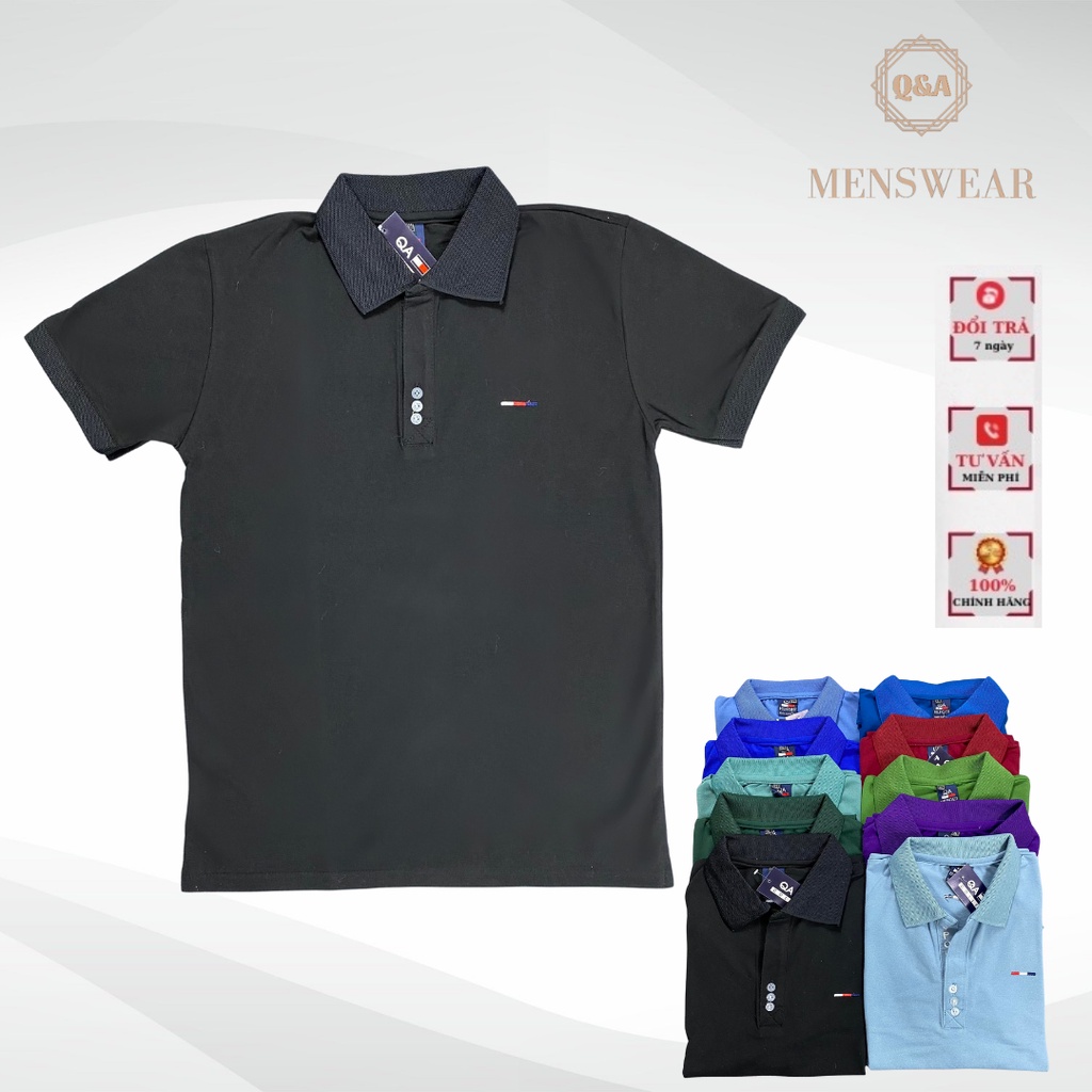 Áo Thun Nam Polo Cổ Bẻ Q&A Tay Ngắn 100% Cotton Thêu Sọc Chuẩn Form Kiểu Dáng Trẻ Trung Thoáng Mát Nhiều Màu QA010601