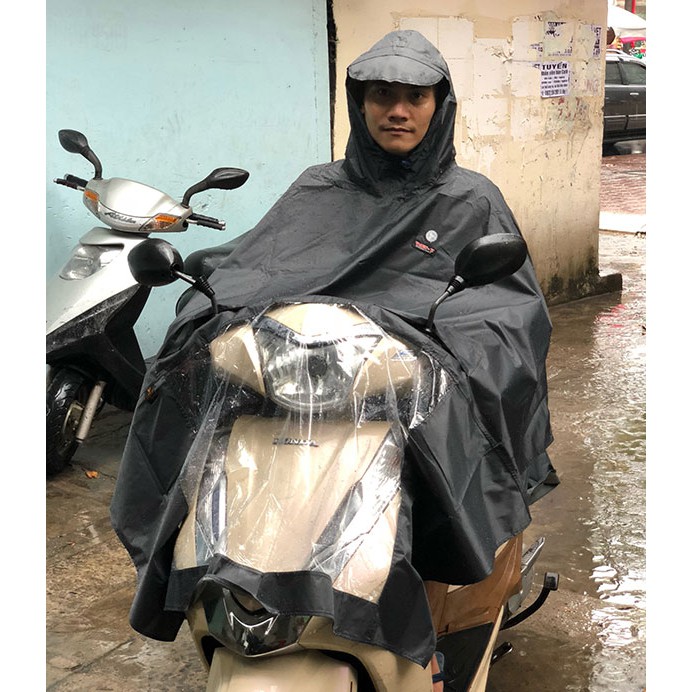 Áo Mưa Cánh Dơi Vải Dù 1m4 Có Kính Đèn An Toàn Chống Thấm