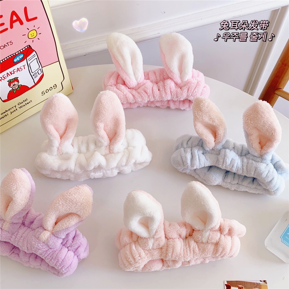 Băng Đô Rửa Mặt Turban Bờm Cài Tóc Dễ Thương Cute Tai Thỏ Vải Nhung Dày