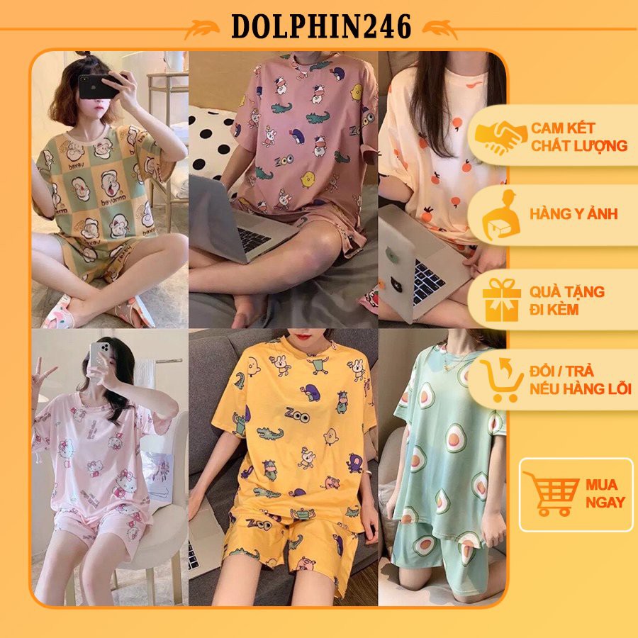 Đồ Ngủ Nữ Cotton Thun Cộc Tay Pijama Đồ Bộ Nữ Cộc Tay Dễ Thương Mùa Hè Chất Mát Mẫu 2021 K5C3