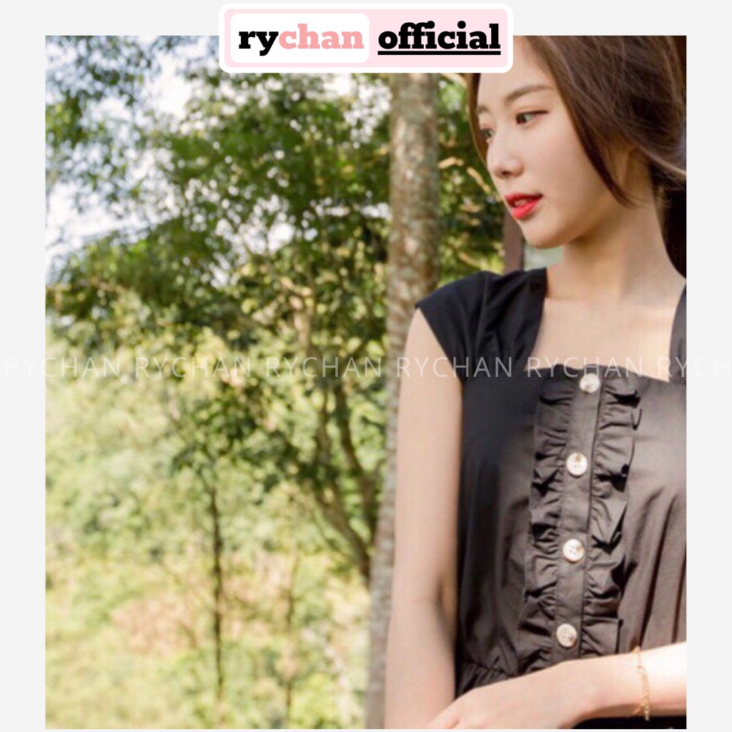 [ẢNH THẬT CUỐI] Đầm Xòe Đen 2 Dây Phối Bèo - DX693