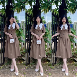 Đầm sơmi cổ nhọn form dài