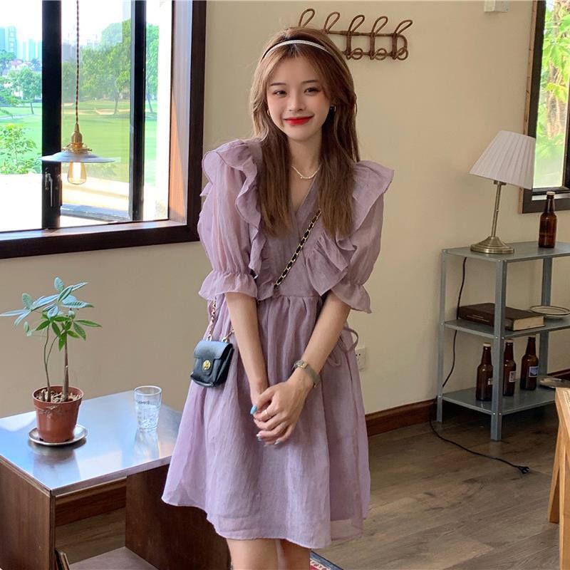 Đầm màu tím ngọt ngào phong cách hàn Quốc thời trang mùa hè cho nữ