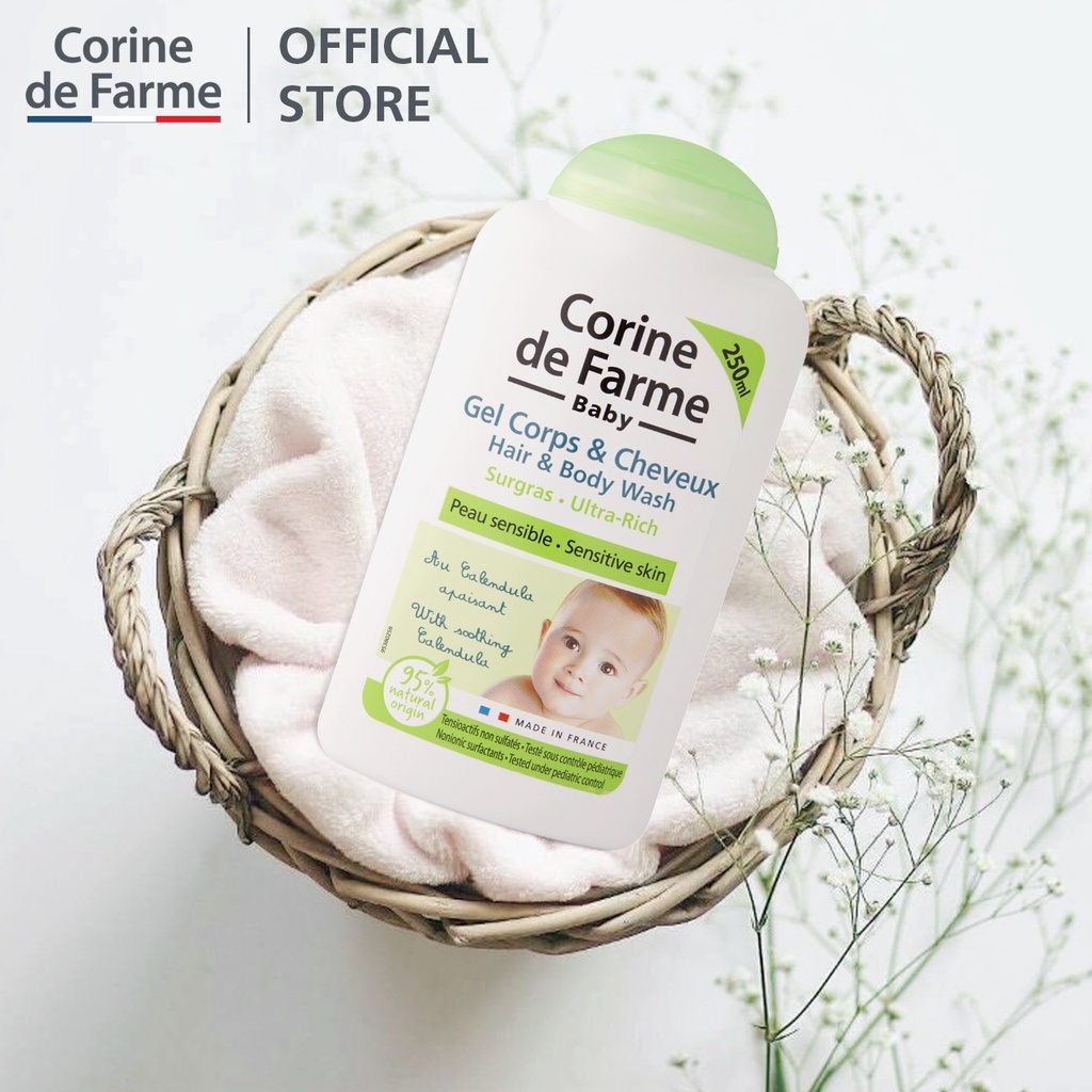 Gel gội và tắm cho bé Corine de Farme Hair &amp; Body Wash 250ml