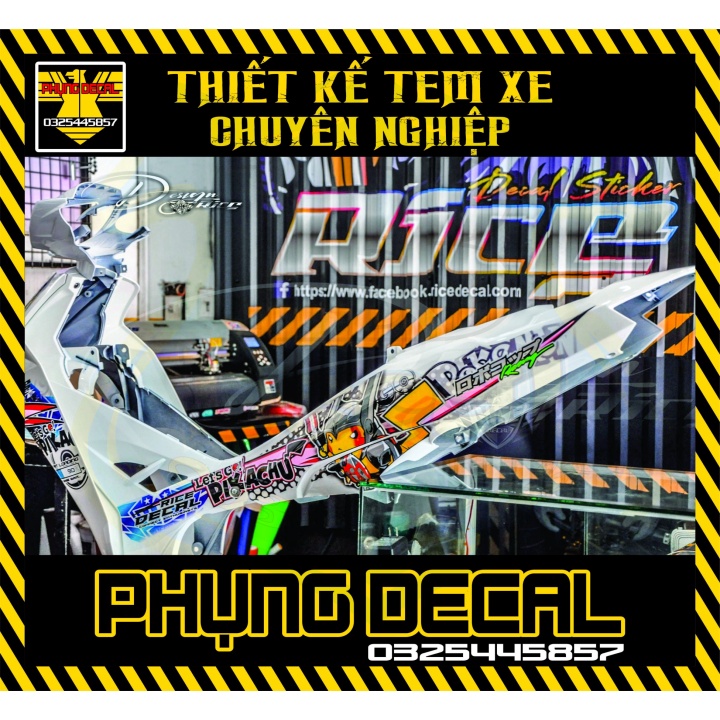 ( Quí khách vui lòng mang ra tiệm cho thợ dán ) Tem sirius pikachu trắng