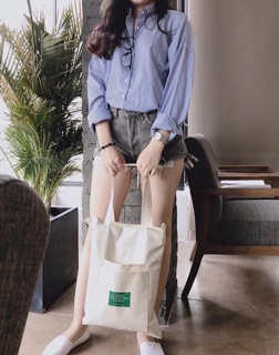 Áo sơ mi oversize sọc xanh
