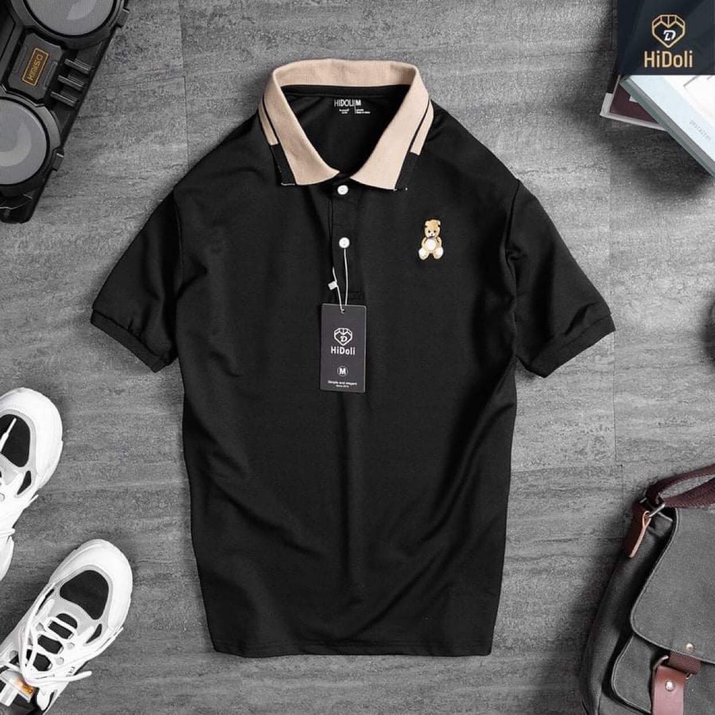 Áo polo nam thun Basic cộc tay cổ trụ bẻ thêu gấu, vải Cotton cá sấu VNXK form chuẩn phong cách trẻ trung lịch lãm A9