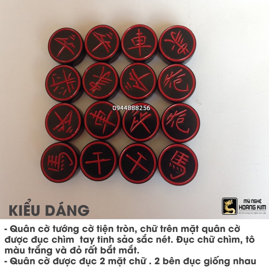 Quân cờ tướng Sừng Trâu Đen 3,2cm. Đục 2 Mặt. Mỹ Nghệ Hoàng Kim quân cờ tướng đẹp