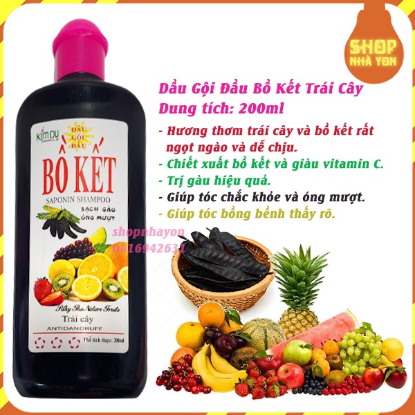 Combo 2 dầu gội đầu Kimdu bồ kết trái cây giúp sạch gàu óng mượt hiệu quả hương thơm ngọt ngào dễ chịu 200ml