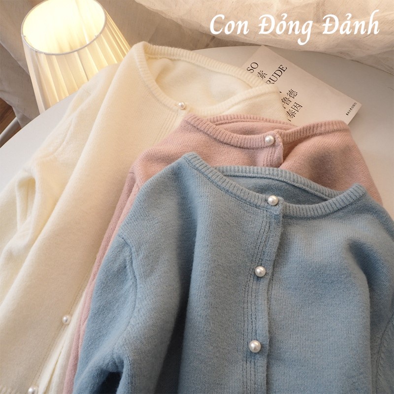 Áo khoác len cardigan nữ len mềm mịn khuy cườm sang trọng vintage Hàn Quốc AO028