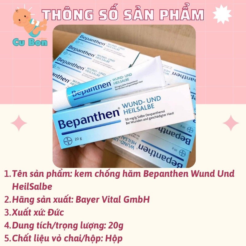 Kem chống hăm cho bé Bepanthen Wund-Und Heilsalbe 20g từ sơ sinh Giúp da tăng sức đề kháng chống lại hiện tượng hăm