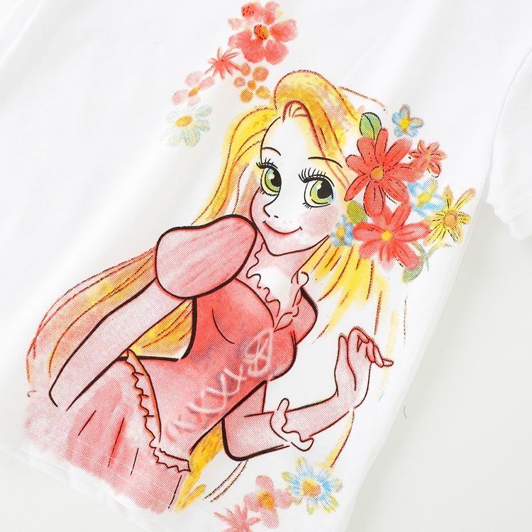 Áo thun cotton cổ tròn tay ngắn in hoạt hình đáng yêu cho bé gái