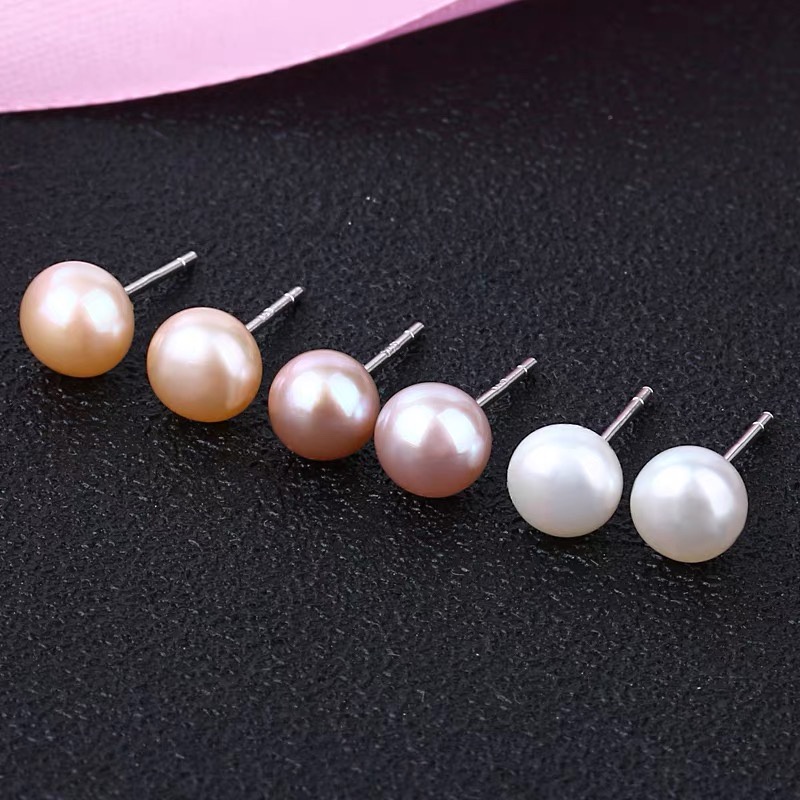 Bông Tai Mạ Bạc 925 Hình Tròn Đính Ngọc Trai Dễ Thương Chống Dị Ứng Không Phai Màu Phong Cách Hàn Quốc