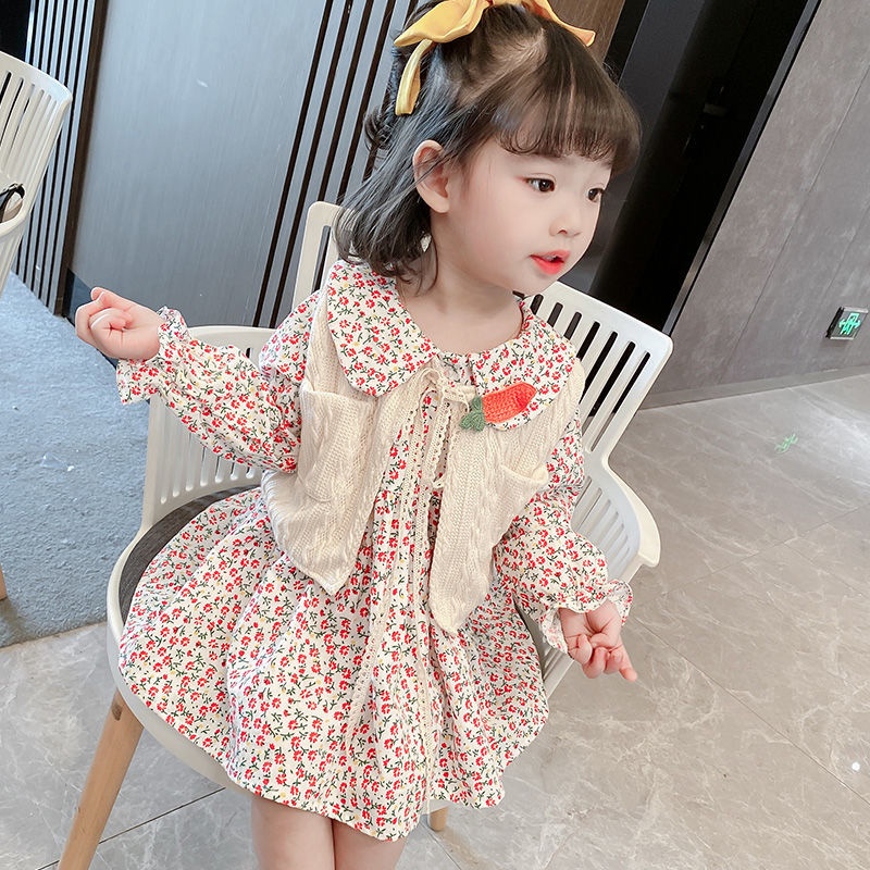 ✨Đốm✨ Đầm Cổ Búp Bê In Hoa Thời Trang Mùa Thu Mới Cho Bé Gái