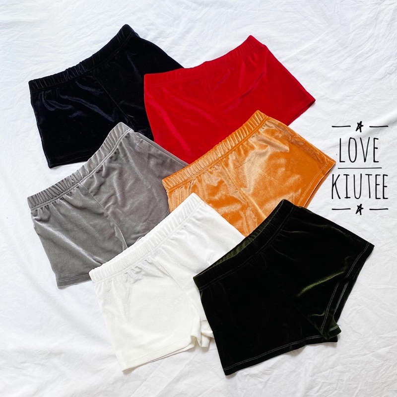 Quần short ngắn vải nhung lưng cao dành cho nữ LOVEKIUTEE