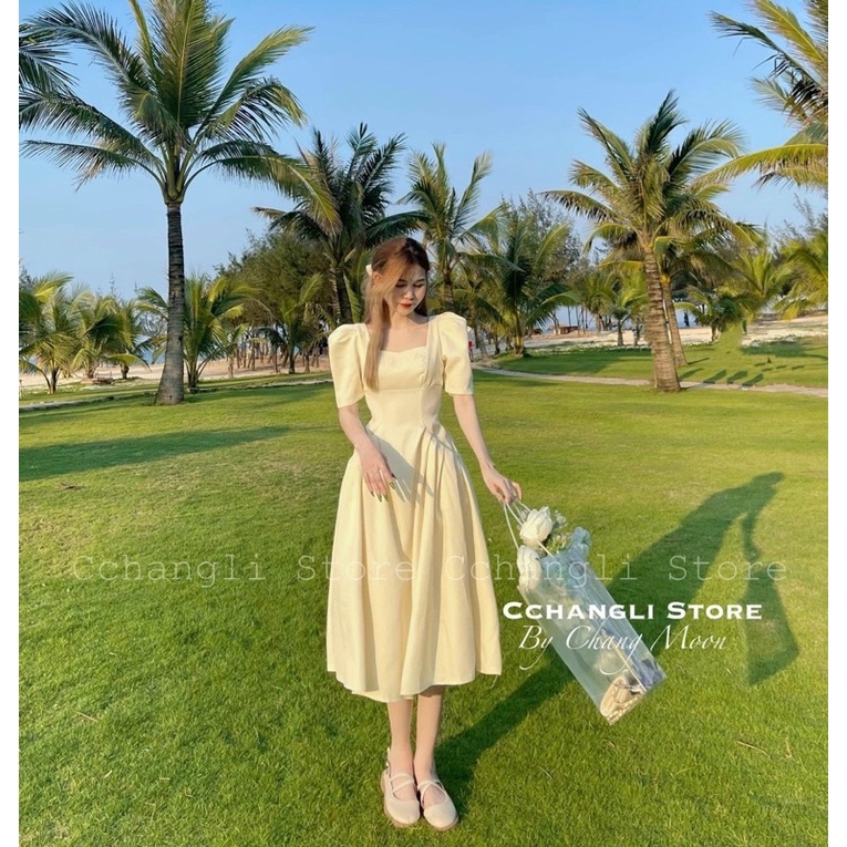 ĐẦM MIDI NUDE CỔ VUÔNG CHÍT EO