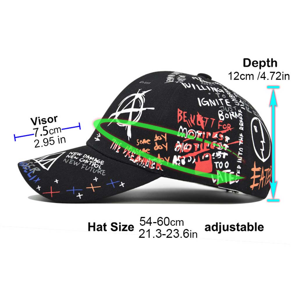 Mũ lưỡi trai cotton in họa tiết graffiti phong cách hip hop thời trang cho nam và nữ