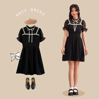 BLEUBIRD Váy lụa phối voan chấm bi cổ nơ dáng xoè MACY DRESS