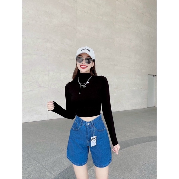 ÁO CỔ LỌ CROPTOP DÀI TAY màu đen