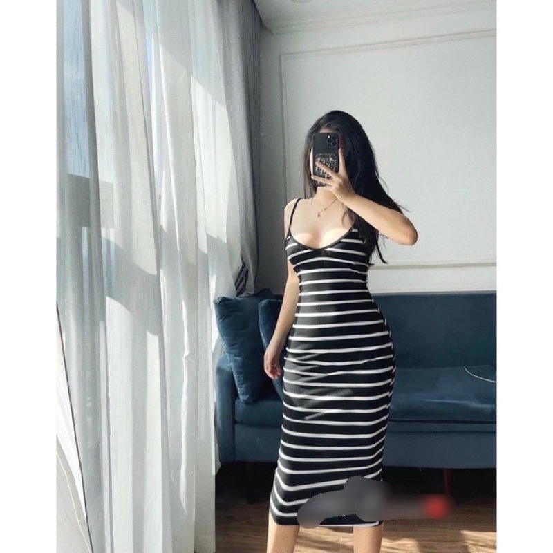 VÁY 2 DÂY LEN BODY KẺ
