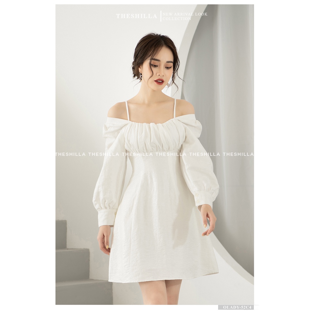Váy thiết kế cao cấp màu trắng  ngực nhún dây vai mặc 2 kiểu [ Có video + Ảnh thật ] The Shilla - Olady-52C4