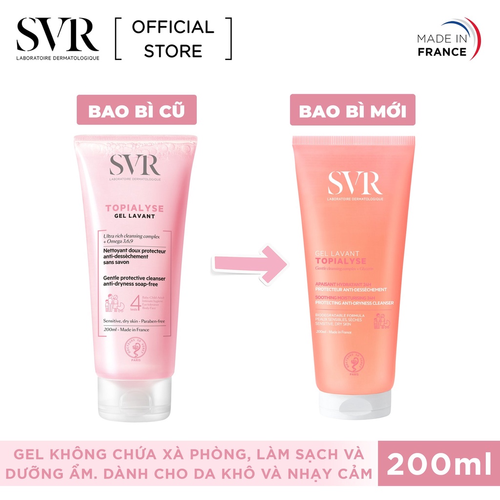 Gel rửa mặt cho da khô nhạy cảm SVR Topialyse Gel Lavant 55ml/ 200ml  [NHẬP KHẨU CHÍNH HÃNG 100%]