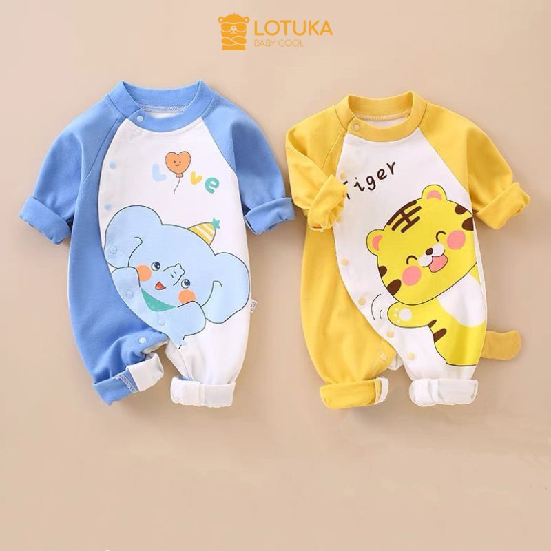 Bodysuit Cho Bé LOTUKA Cúc Chéo Tiện Lợi, Bộ Liền Thân Dài Tay Thu Đông size 3-12kg