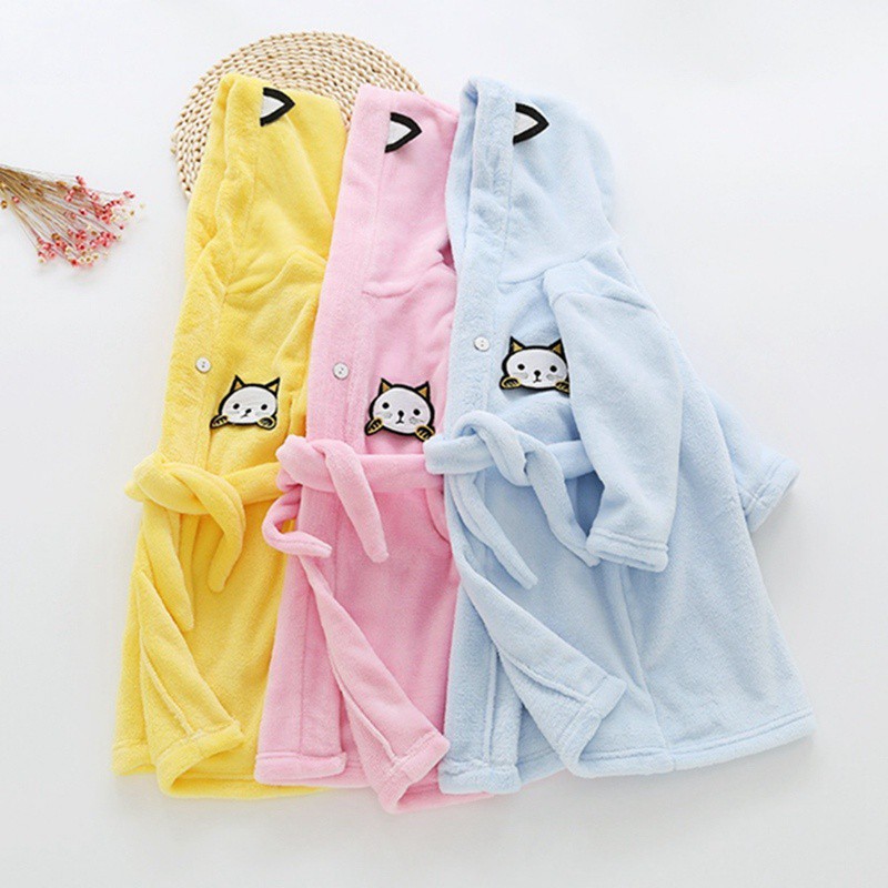 Áo choàng ngủ vải cotton họa tiết hoạt hình cho bé