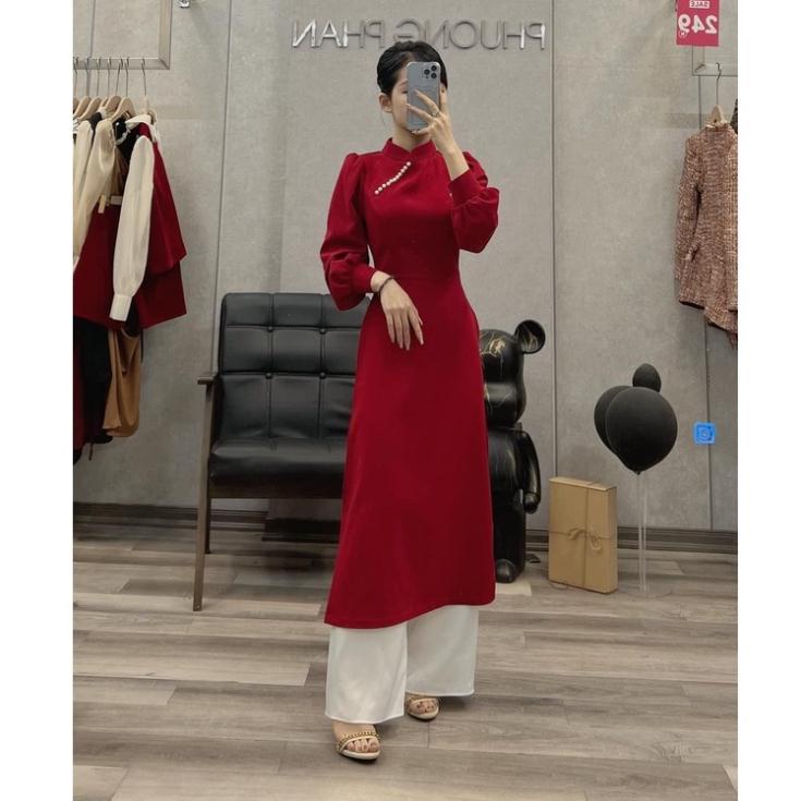 Áo Dài Vải tuyết mưa thiết kế by Phương Anh , kiểu dáng tiêu thư hoàng gia vai bông nhẹ nhàng chanh sả