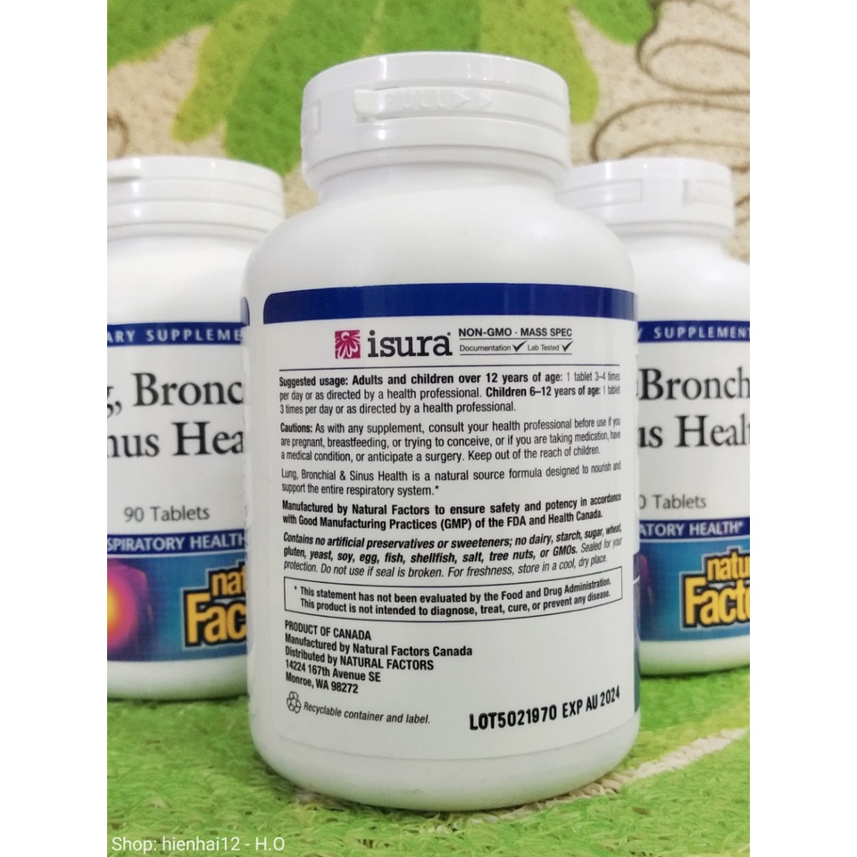 Hỗ trợ phổi, phế quản, xo ang Natural Factors 90 viên