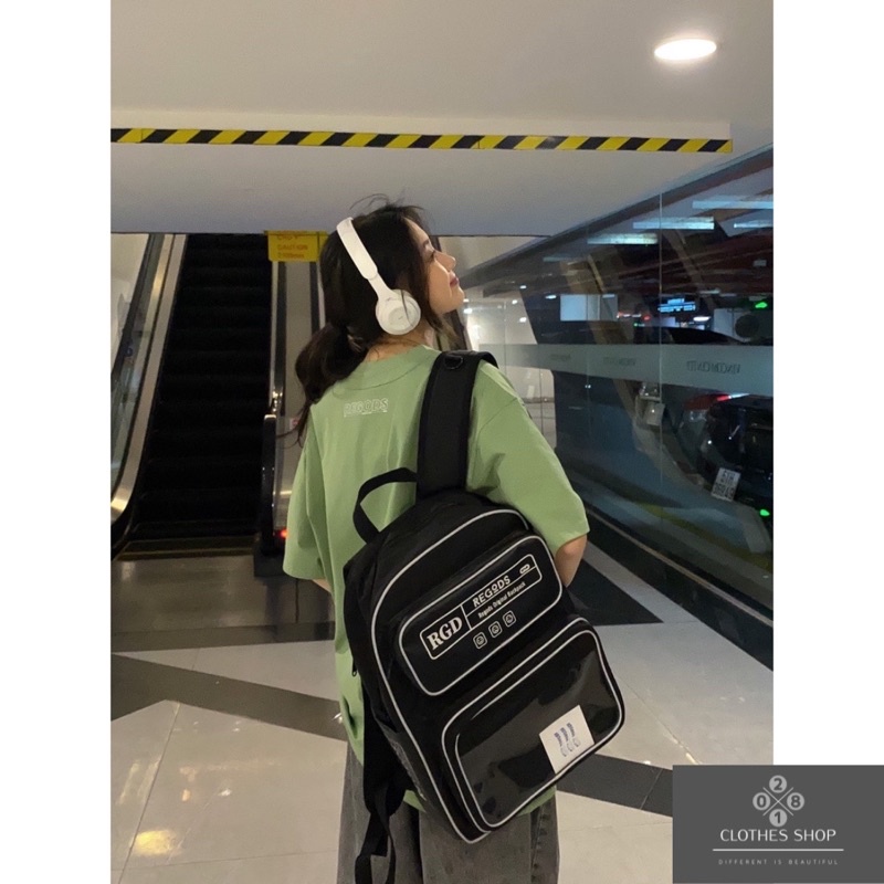 Balo Ulzzang Đen Viền Phản Quang Backpack SS3 REGODS Shop Balo Basic Đi Học Đi Chơi Unisex (Tặng Bông 7 Màu)