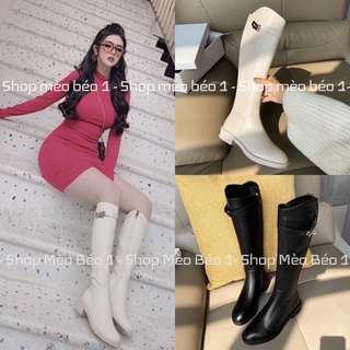 Bốt boot đùi lửng mai phương bùi da trơn phối tag khoá fullbox hàng quảng châu cao cấp